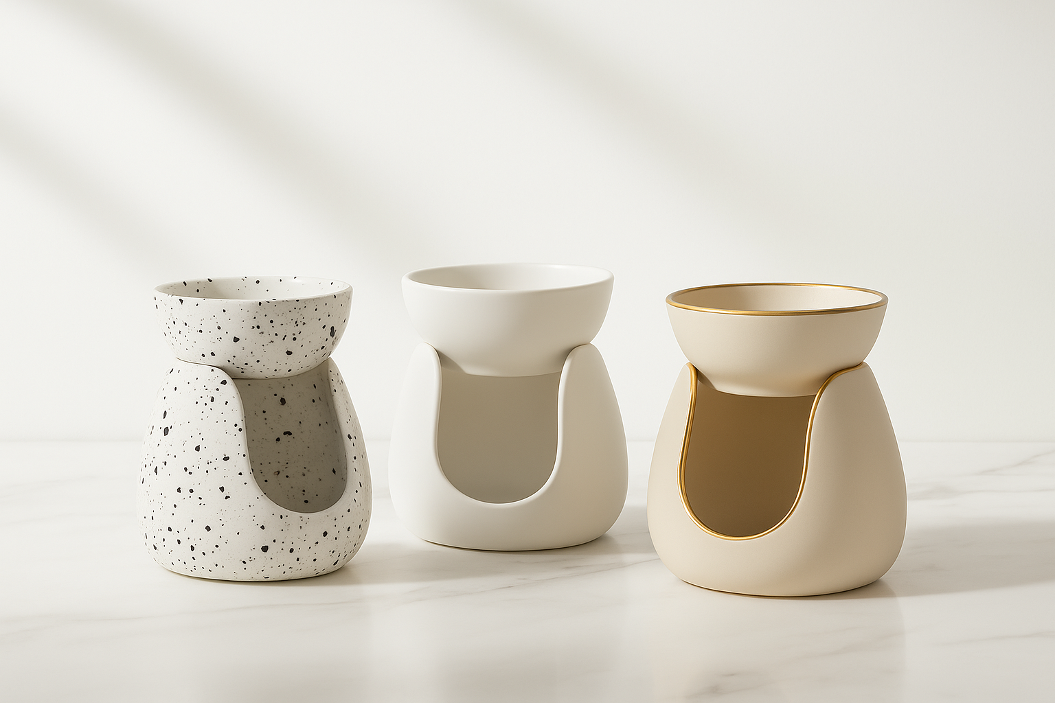 Three ceramic diffusers/Oli Burner on a light background