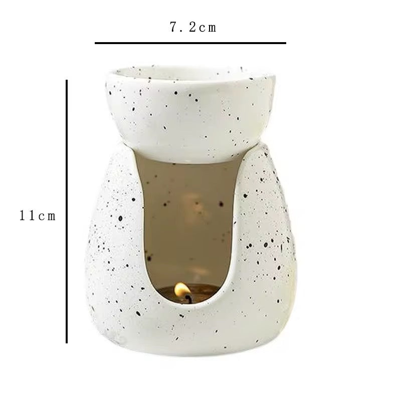 Ceramic Oil Burner – Matte White with Black Speckles