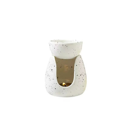 Ceramic Oil Burner – Matte White with Black Speckles