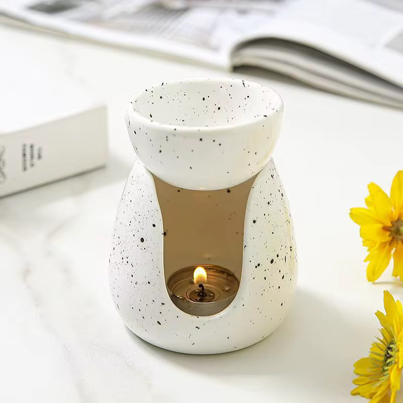 Ceramic Oil Burner – Matte White with Black Speckles