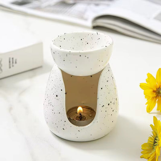 Ceramic Oil Burner – Matte White with Black Speckles